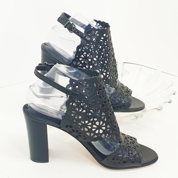 Via Spiga Garnet Laser-Cut Floral adjustable Ankle Strap open toe heel sandals - Picture 6 of 11